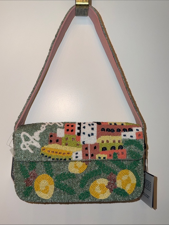 America & Beyond Handbags - NTW-NEW VIRAL Beaded Amalfie Cityscape Shoulder Bag in Green, Yellow & Pink